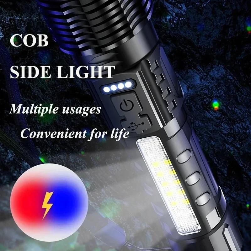 Powerful LED Flashlights Type-c Rechargeable Telescopic Zoom Tactical Torch Built-in Battery for Camping Emergency Lamp