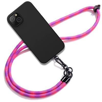 Cord Case for iPhone 15 Plus, Black Shockproof Silicone with Removable Pink Cord
