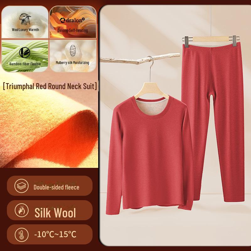 Women's Silk Wool Thermal Underwear Set for Autumn/Winter - Plus Velvet, Thick Bottom