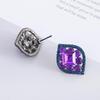 Stylish European & American Rhombus Faux Diamond Stud Earrings in Trendy Purple