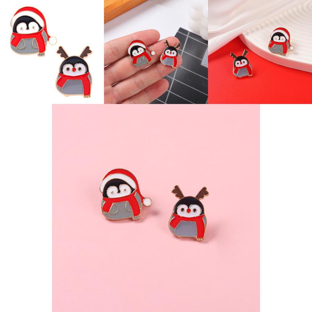 Cute Chubby Christmas Penguin Brooch Adorable Metal Badge For Sweater Accessories