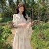 Summer Sweet Ruffled  Edge Chiffon Dress Women's Slimming Pure Desire Fragrant French Style Slim Fit Tulle Dress