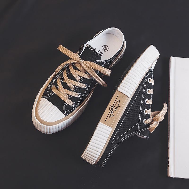 Summer New Canvas Shoes Women's Low-top Lazy Shoes Half-support One-pedal Slippers Casual Women's Shoes Trendy Shoes