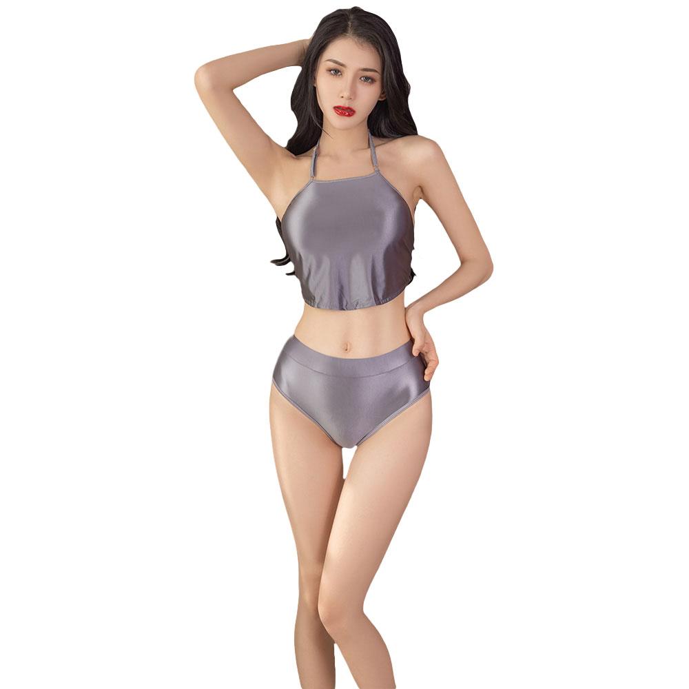 Sexy Women High Waist G-String Elastic Underwear Oil Glossy Shiny Sexy Brief Smooth Satin T-Back Push Up Hip Thong Candy Color