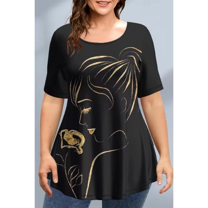 

Женские футболки Весенняя одежда Цветочный графический принт Круглый вырез Короткий рукав Топы Уличная одежда Одежда оверсайз Свободные женские футболки 6XL