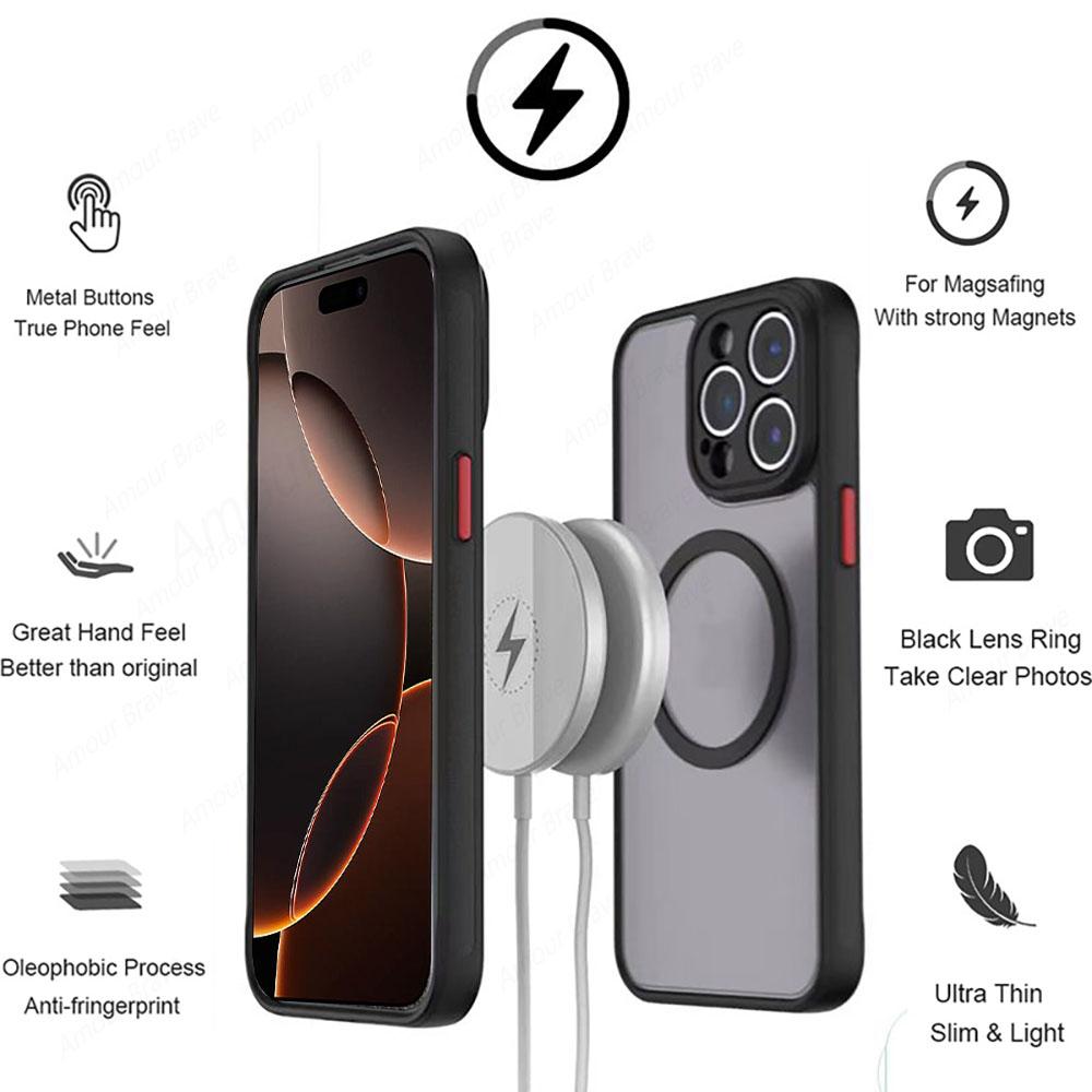 For Magsafe Luxury Armor Matte Phone Case For iPhone 16 14 13 11 12 15 Pro Max Plus XS Max XR X Magnetic Wireless Charge Cover