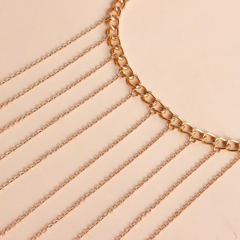 Layered Tassels Crossed Body Jewelry Gold Chest Chain For Women Music Festivals Nightclub Outings Bikini Accessories