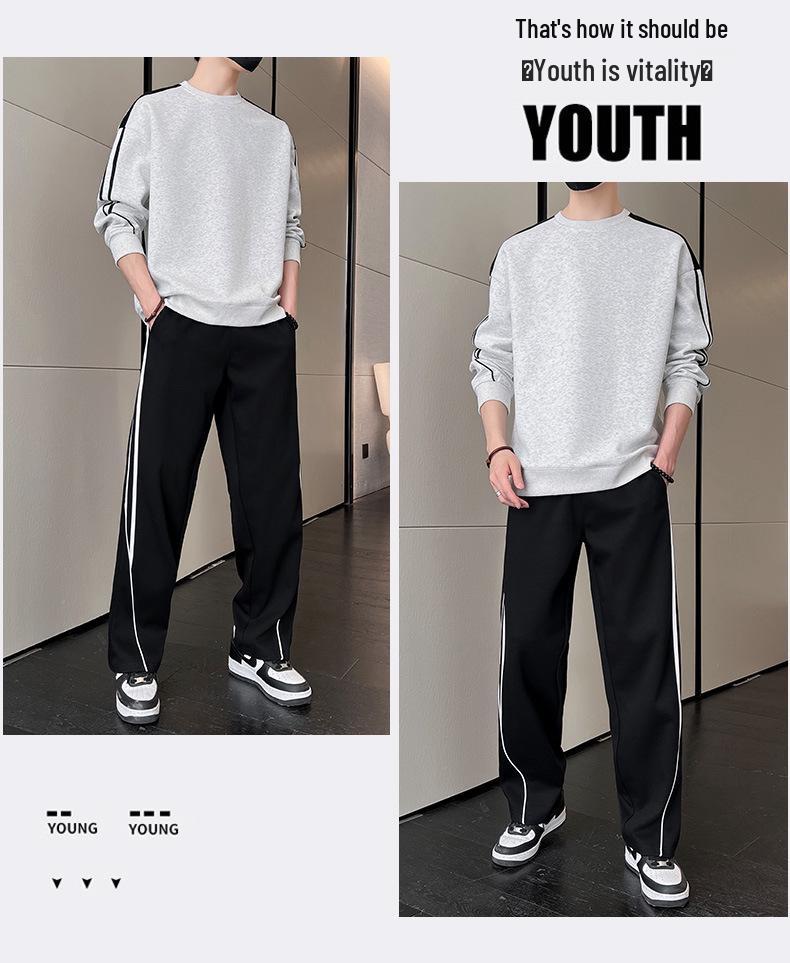2024 Autumn Two-Piece Set: Round Neck Sweatshirt & Straight-Leg Sporty Sweatpants – Stylish and Premium Look