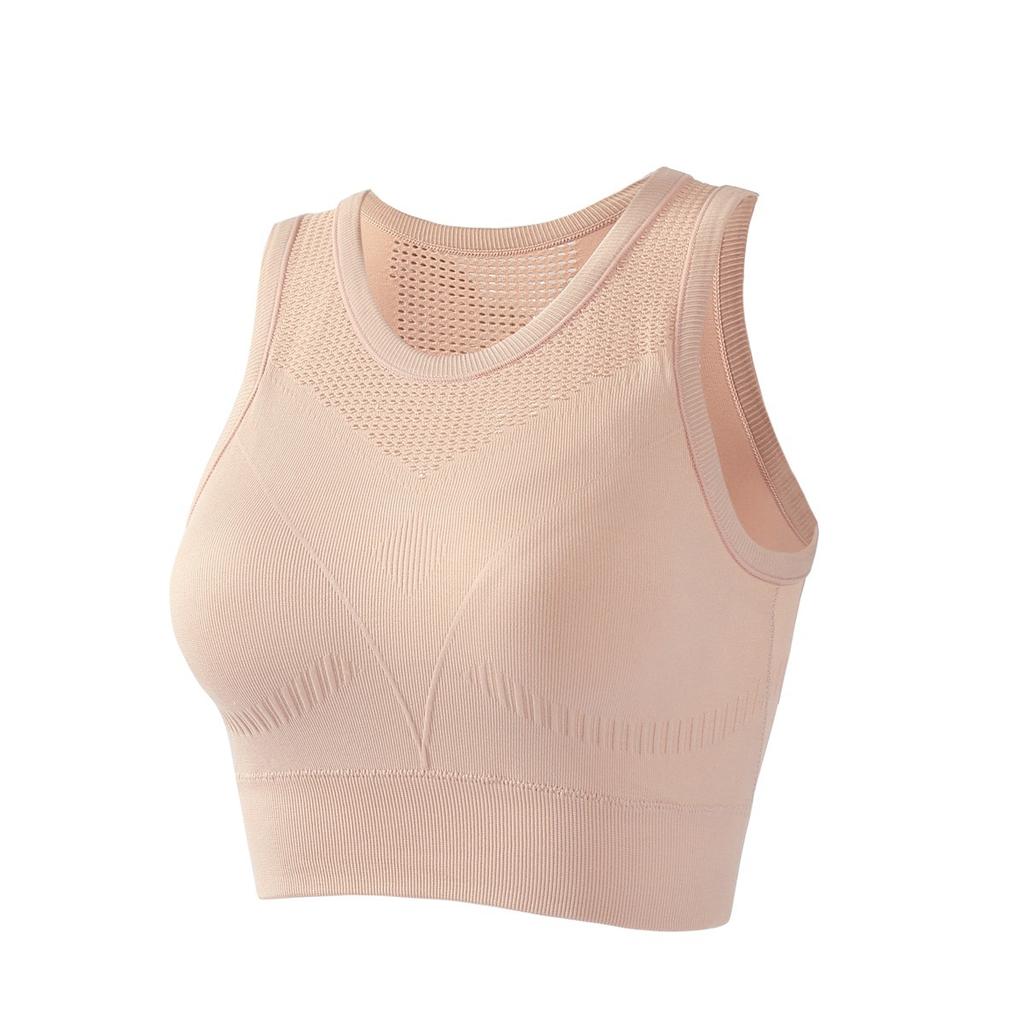 Modelos de Primavera y Otoño para Mujer Sujetador de Una Pieza Copas Fijas Antichoque Recogido Sección Fina Espalda Hueca Ropa Interior Deportiva