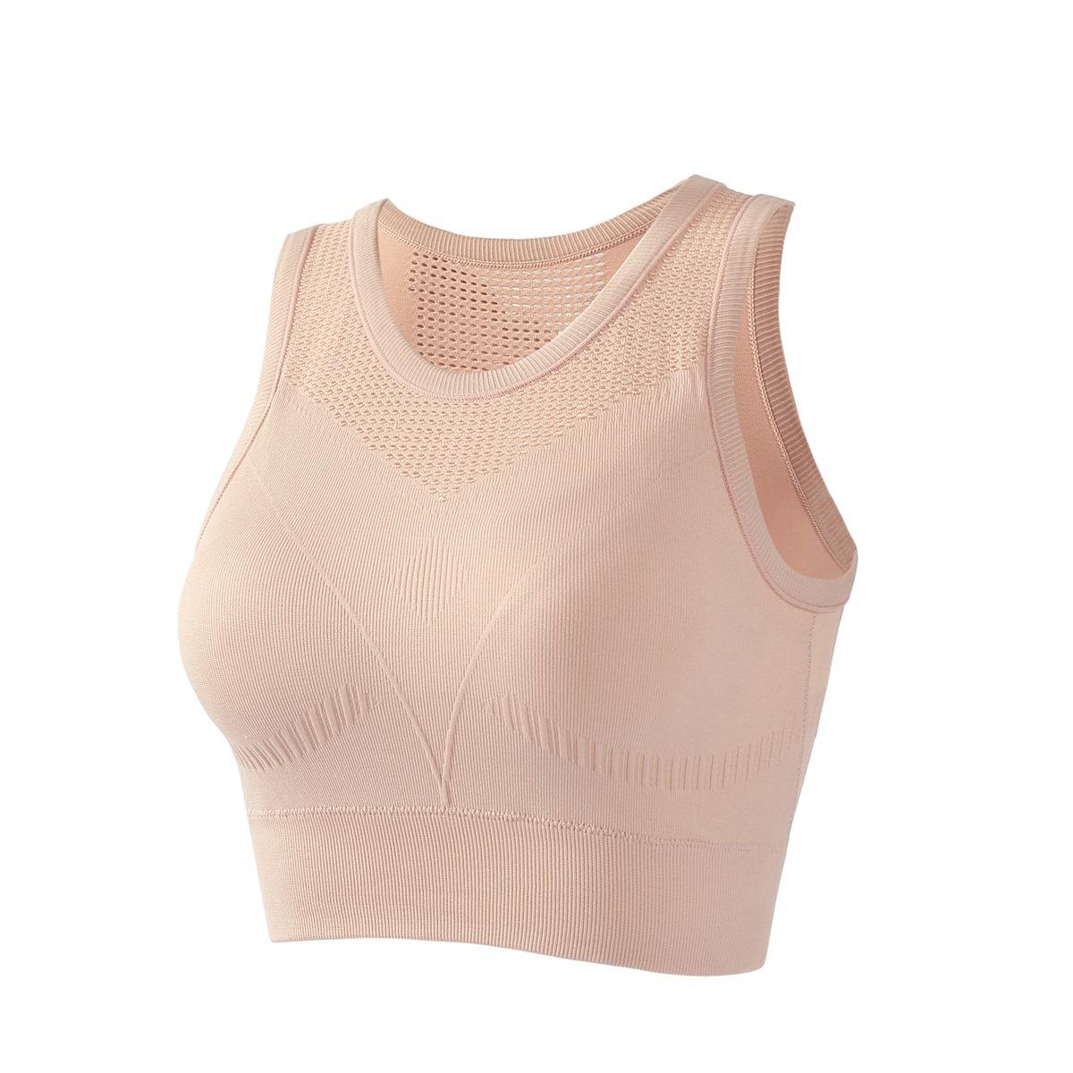 

Женские модели весна-лето и осень, цельный бюстгальтер с фиксированными чашками, антишоковое, со сборками, с тонкими секциями, с открытой спиной, спортивное нижнее белье XL розовый