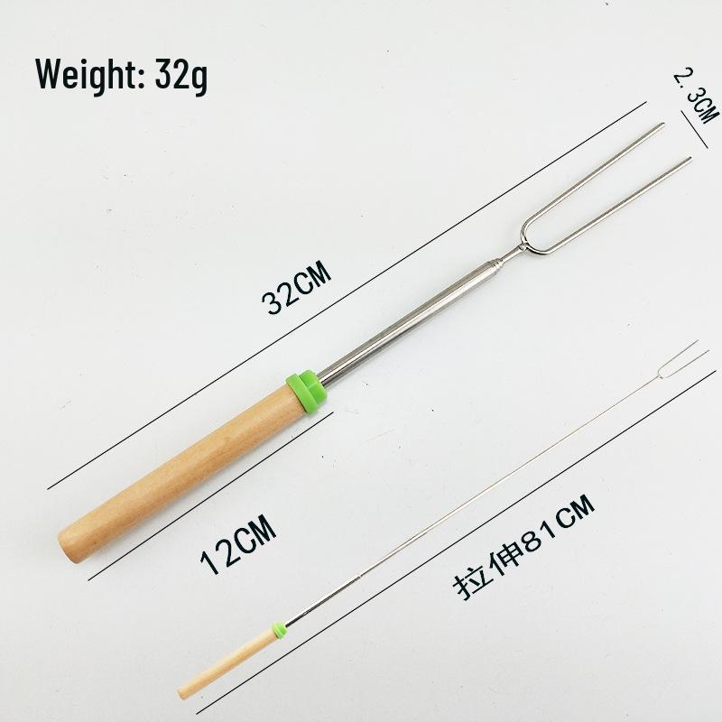 Telescopic Stainless Steel Barbecue Fork Set with Wooden Handle - 4 Colors