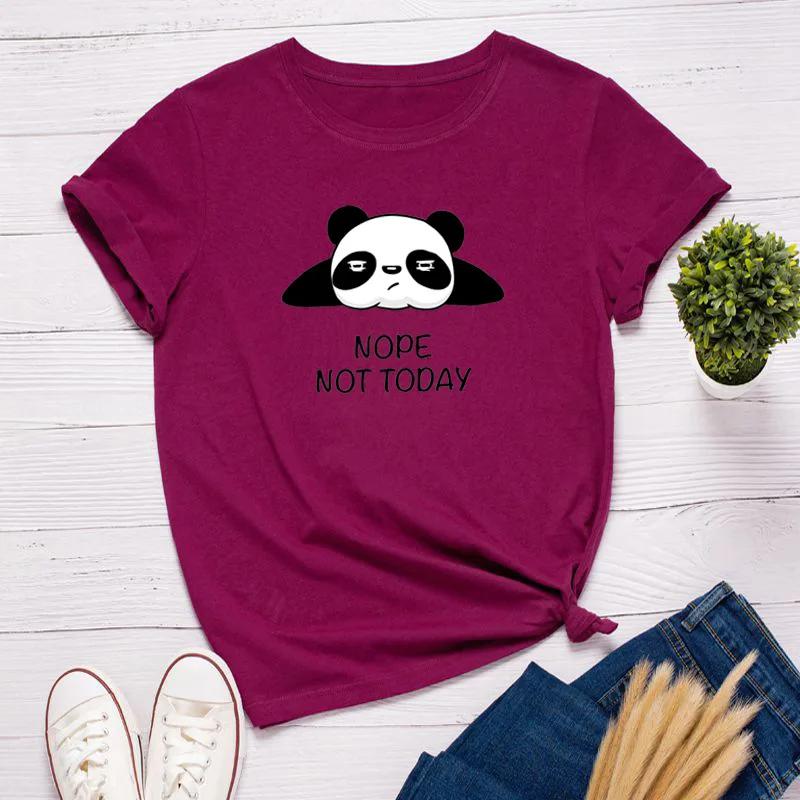 Nope Not Today Panda Print Women T Shirt Short Sleeve O Neck Loose Women Tshirt Ladies Tee Shirt Tops Clothes Camisetas Mujer