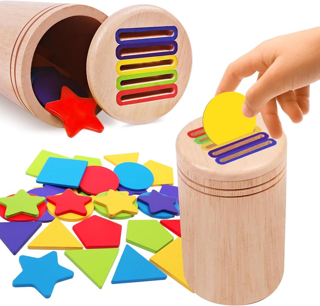 Montessori Toys for 3 Year Old, Toddler Wooden Learning Coin&Color Sorting Toys Sensory Matching Game for Boys Girls Gifts