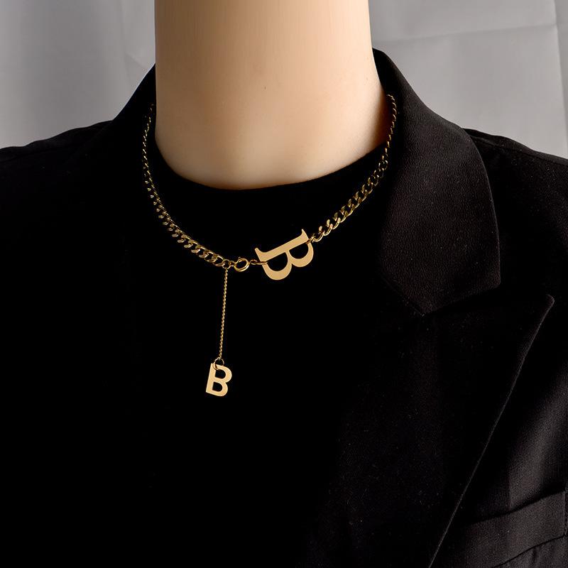 Fashion exaggeration B letter stainless steel necklace for women Gothic  for hip hop girls collarbone chain