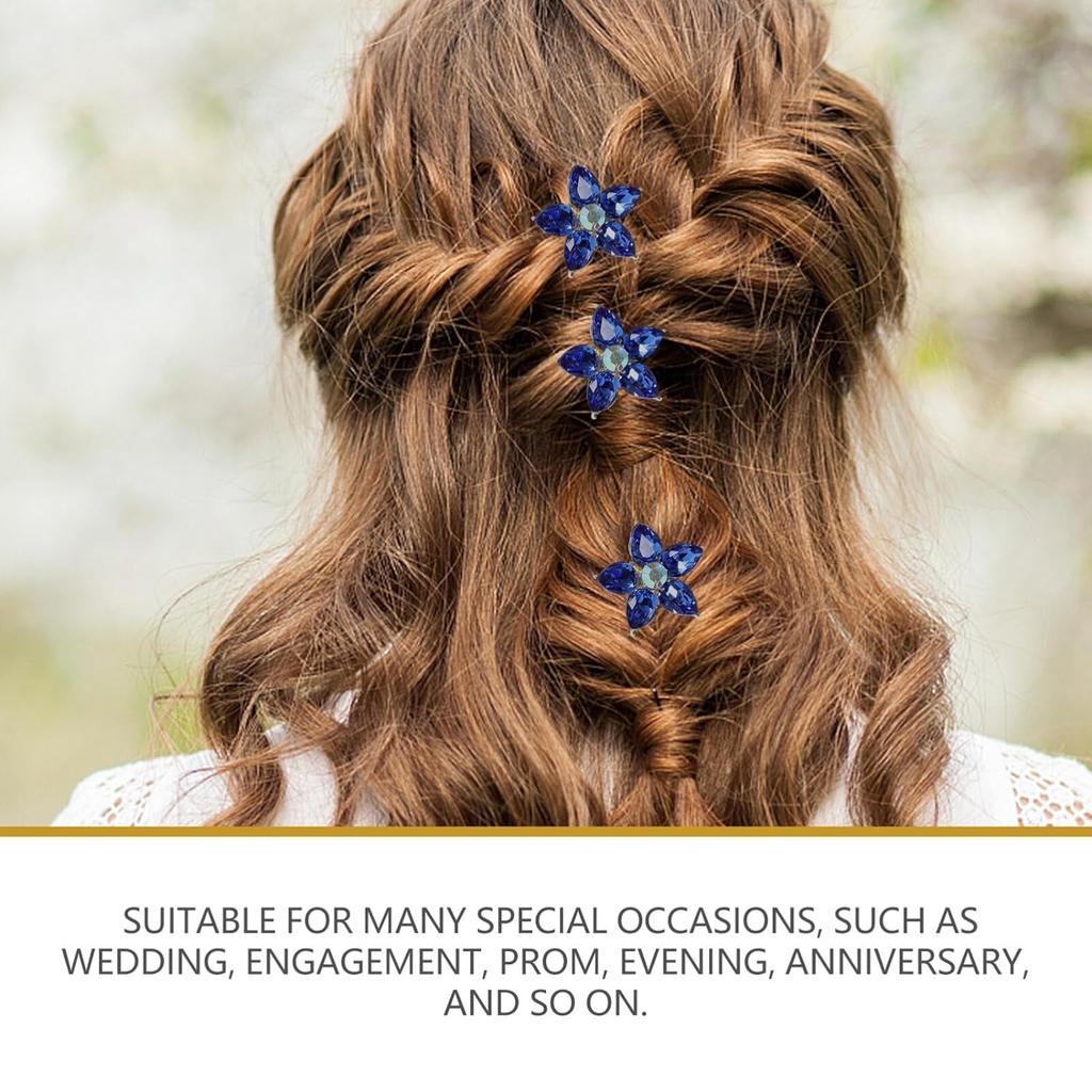 4pcs Rhinestone Flower Hair Pin Wedding U Shaped Hair Pins Hair Pieces Bride Hair Clips Hair Decorations-Blue