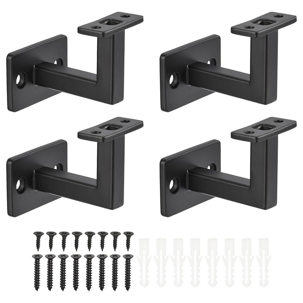 4pcs Stair Handrail Bracket Adjustable Railing Wall Support Hand Rail Bracket Hardware Black Staircase Handrail Accessories