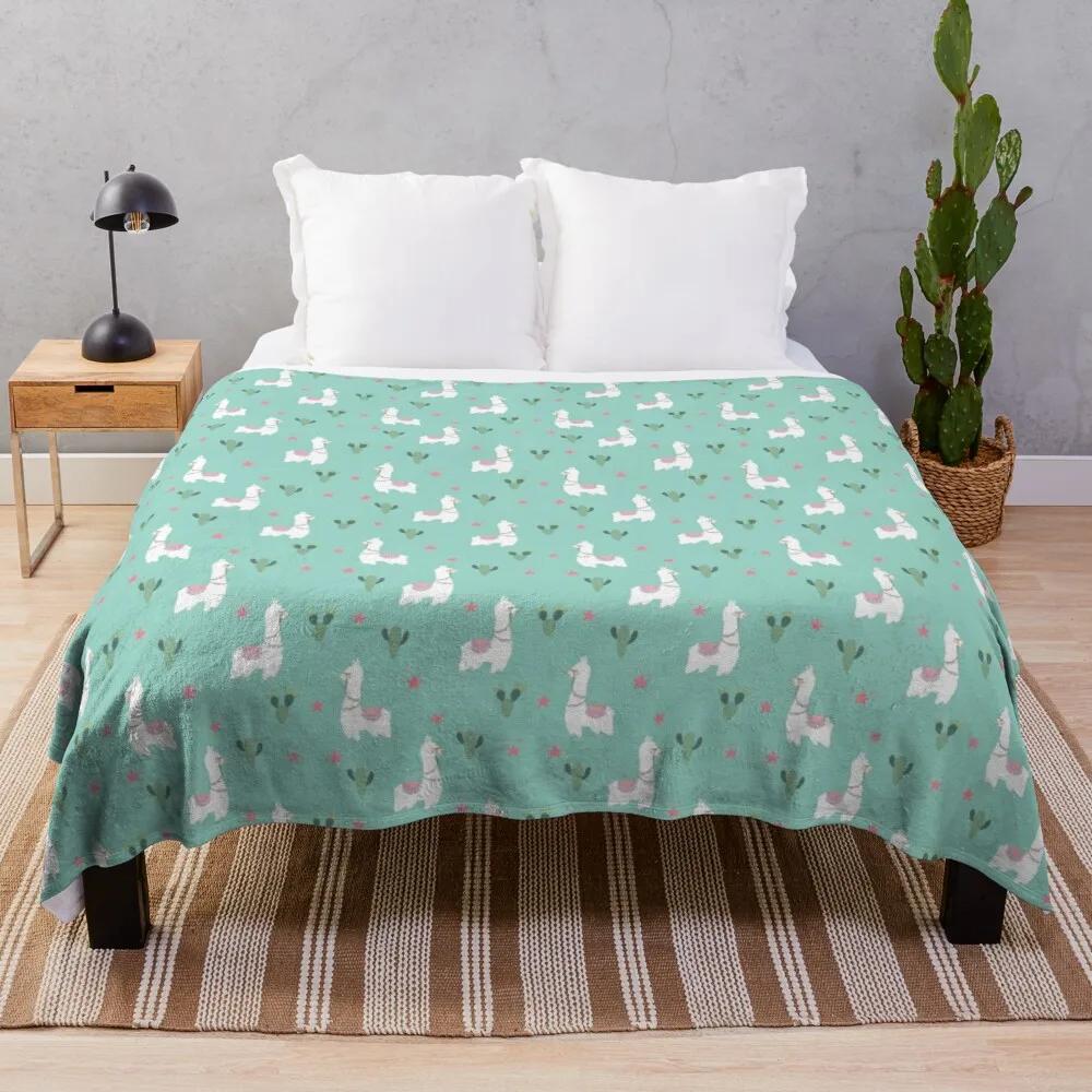 Cartoon Llama Flannel Throw Blanket Cute Kawaii Wild Animals for Bed Sofa Couch King Queen Full Size Super Soft Lightweight Warm