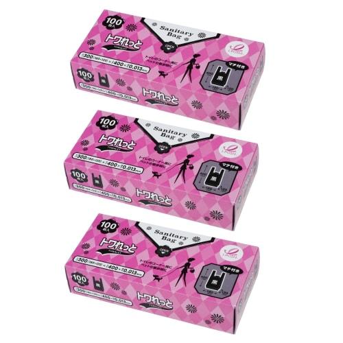 

JAPACK S Toilet Sanitary Bags, Black, Pink Ribbon, Box Type, with Handles and Gusset, See-Through Poly Bags, 18cm Wide + 12cm Gusset x 40cm Long, 0.01