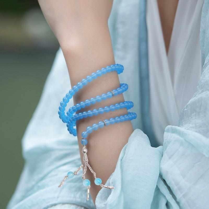 99 Beads Double Tone Simulated Agate Bracelet Lightweight Handmade Jewelry For Formal Event And Daily Wear