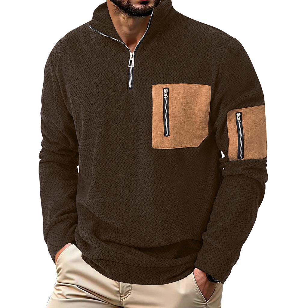 Men's Solid Color Stand Collar Zipper Sweatshirt Hoodie Men's Sports Large Size Casual Sweatshirt