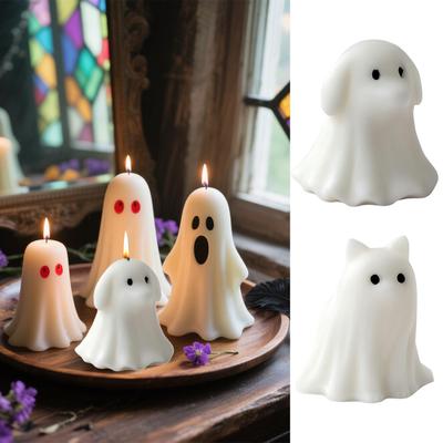 Halloween Candle Molds Ghost Silicone Mold for Fondant Cute Spooky Haunted House Decor Making for Cake Decor Clay Craft