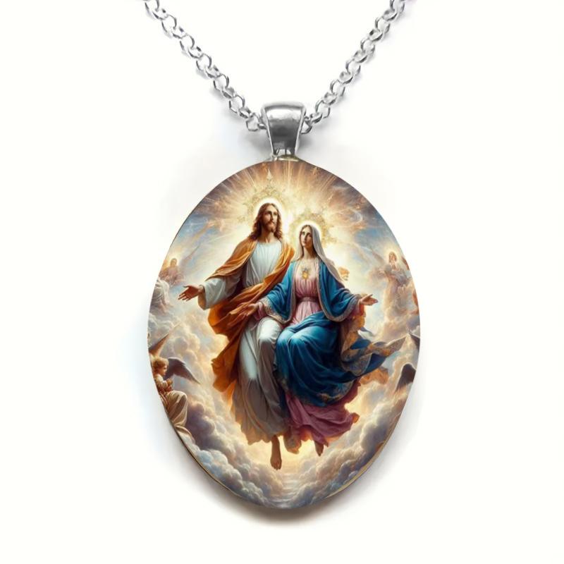 

Амулет Иисуса, Девы Марии, христианской веры, кулон-подвеска из стекла с драгоценным камнем времени, подходящий для ежедневной носки мужчинам и женщинам