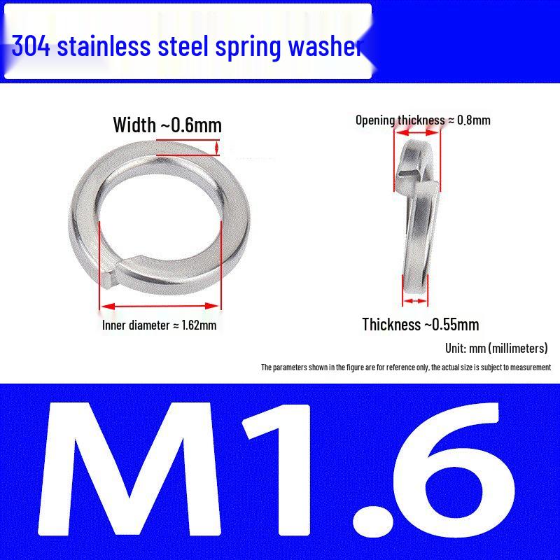 304 Stainless Steel Open Type Elastic Spring Washer, Spacer for M2, M3, M4, M6, M8, M14, M20, M24