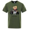 Motorcycle Enthusiast Street Teddy Rider Printed T-Shirt Men Loose Casual Short Sleeves Summer Breathable Tee Cotton Clothing