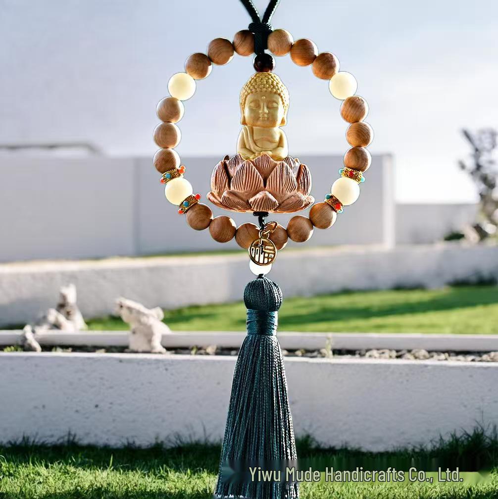 Boxwood Lotus Buddha Car Pendant: Good Luck Rearview Mirror Ornament for Men and Women