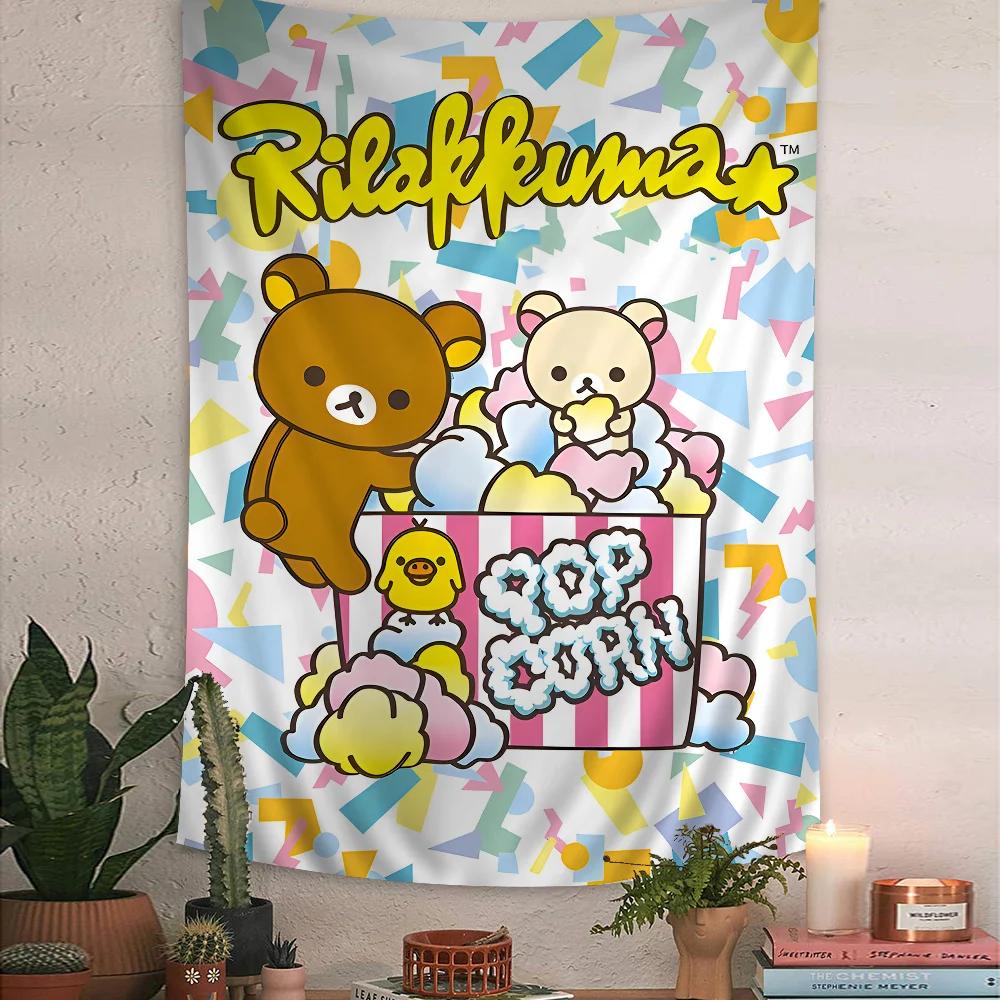 VIKAMA Kawaii Cartoon Lazy Bear Tapestry Bohemian Japanese Style Wall Hanging Cute Home Bedroom Wall Decor