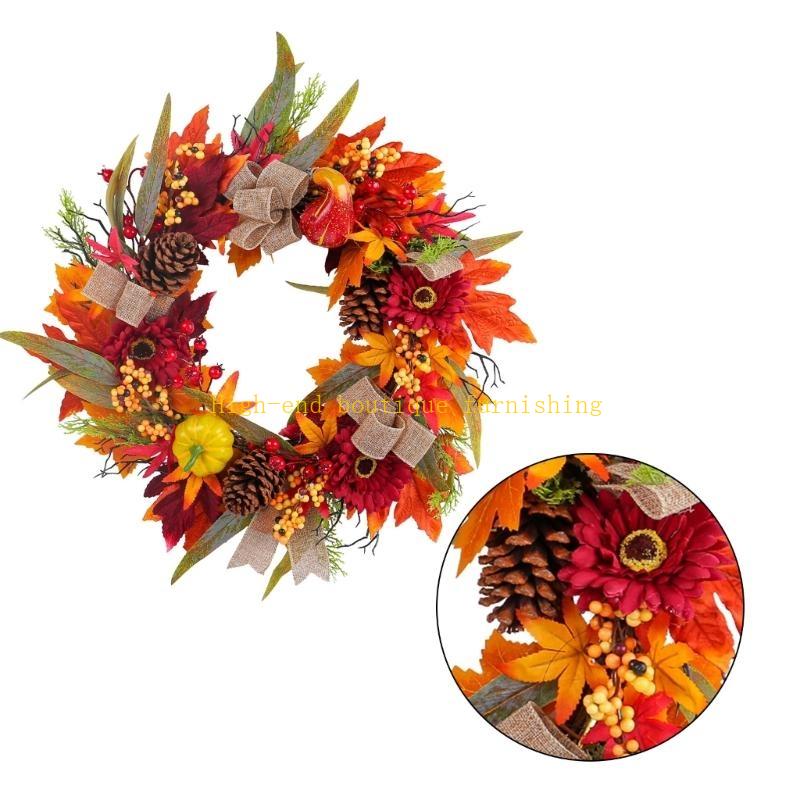 Autumn Wreath for Front Door Farmhouses Garden Inside Outside Decorations, Thanksgiving Wreath with Pumpkins