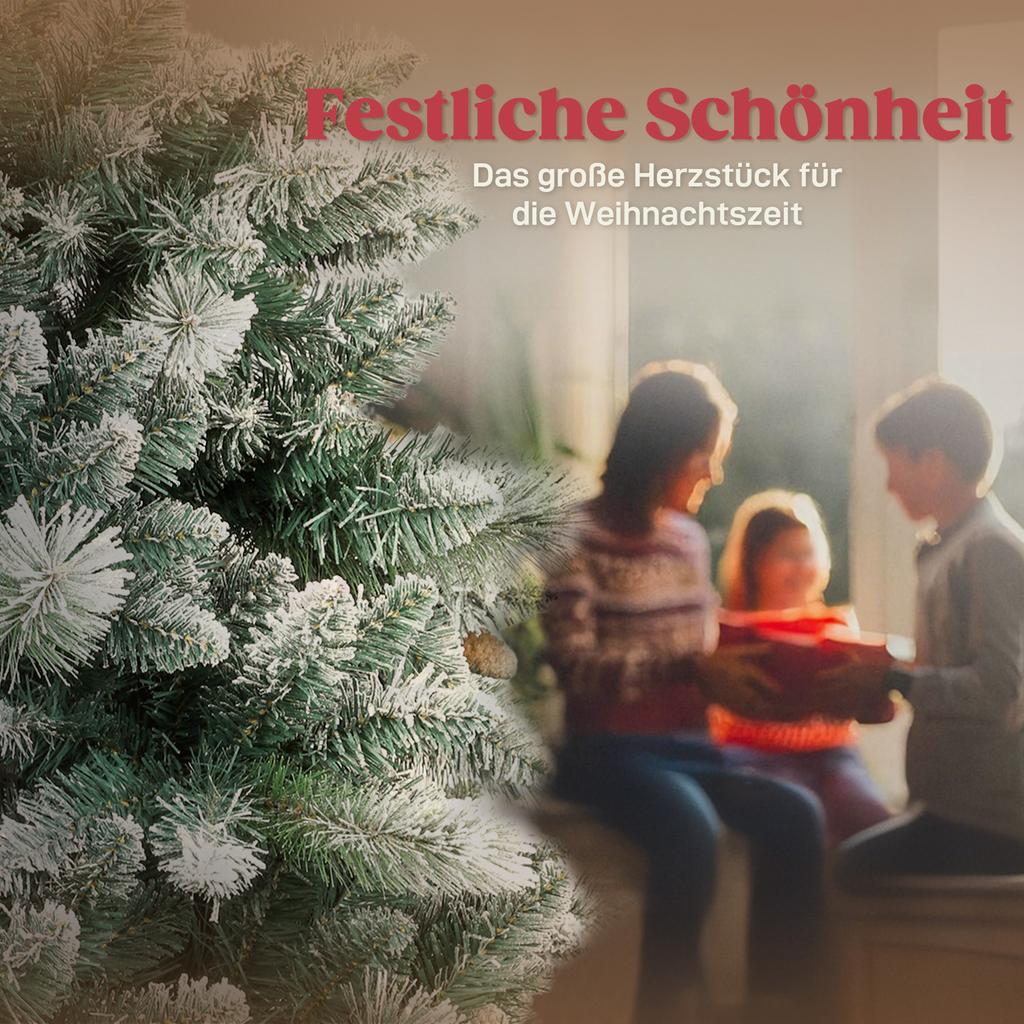 Artificial Christmas Tree 180 Cm Artificial Fir Tree with Snow, 1000 Tips 34 Pine Cones Wide Base