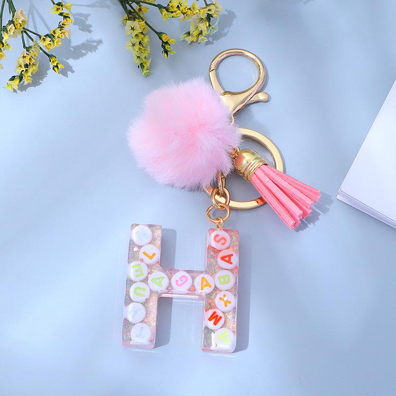 1PC Keyring Key Accessory Letter Filled Colourful Initial Pendant With Fluffy Keychain Glitter Tassel Charms For  Bags Backpacks