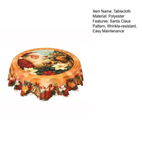 Christmas Round Tablecloth 60 Inch Wrinkle-Free Santa Claus Table Cover Retro Tablecloth Winter Decoration for Home Dining Table
