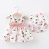 A732 Kleid mit Erdbeerdruck mit Hut – Frisches Kleid für Kleinkind-Babymädchen