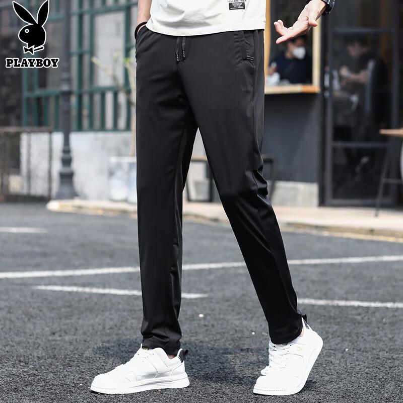 PLAYBOY Men's Ice Silk Loose Straight Casual Pants