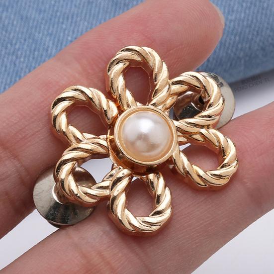 4 Pcs Flower Jeans Buttons Pant Waist Tightener Detachable Decorative Waist Buckles Adjustable No-Sew Pants Clips for Loose Jeans Pants Skirts