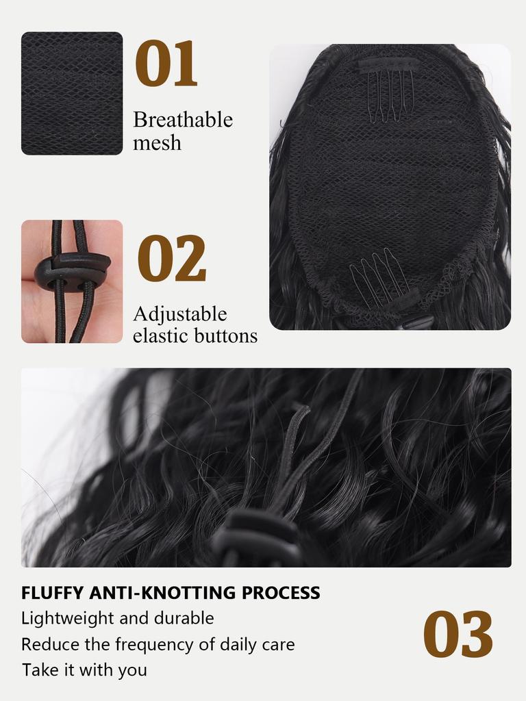 24 Inch Synthetic Curly Ponytail with Extended, Fluffy African Drawstring, Rubber Band Wig, Ponytail