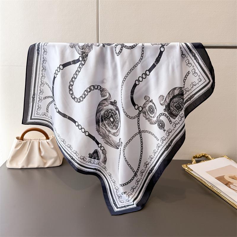 Novo lenço quadrado de cetim de marca de luxo estampado fita de cabelo cachecol da moda para mulheres lenço de pescoço bandana cores sólidas xale faixa de cabeça