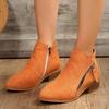 New large size pointed head low heel side zipper fashion boots women's reverse leather low tube fashion short boots women
