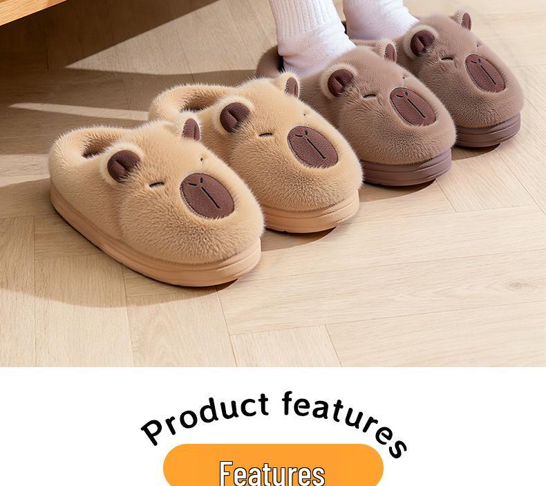 Damskie Kapibara Pluszowe Bawełniane Kapcie na Grubej Podeszwie - Antypoślizgowe, Ciepłe, z Zakrytymi Palcami Obuwie Zimowe do Wewnątrz/Na Zewnątrz