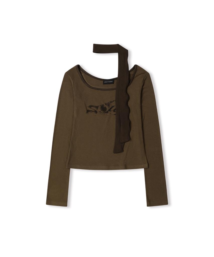 Ledeoli Square Neck Tie Scarf T-Shirt [Khaki]