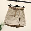 Gonna Pantaloncini Donna Vita Alta Finto Due Pezzi Bottoni Decorativi Spacco Laterale Monocolore Sopra il Ginocchio Tasche Dritti Morbidi Streetwear Abbigliamento Donna