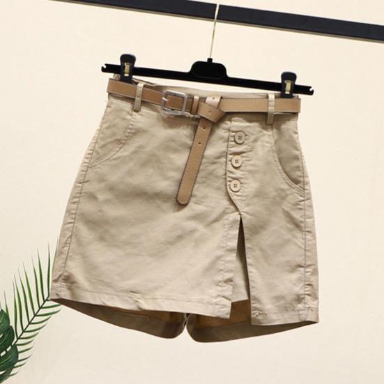 Gonna Pantaloncini Donna Vita Alta Finto Due Pezzi Bottoni Decorativi Spacco Laterale Monocolore Sopra il Ginocchio Tasche Dritti Morbidi Streetwear Abbigliamento Donna