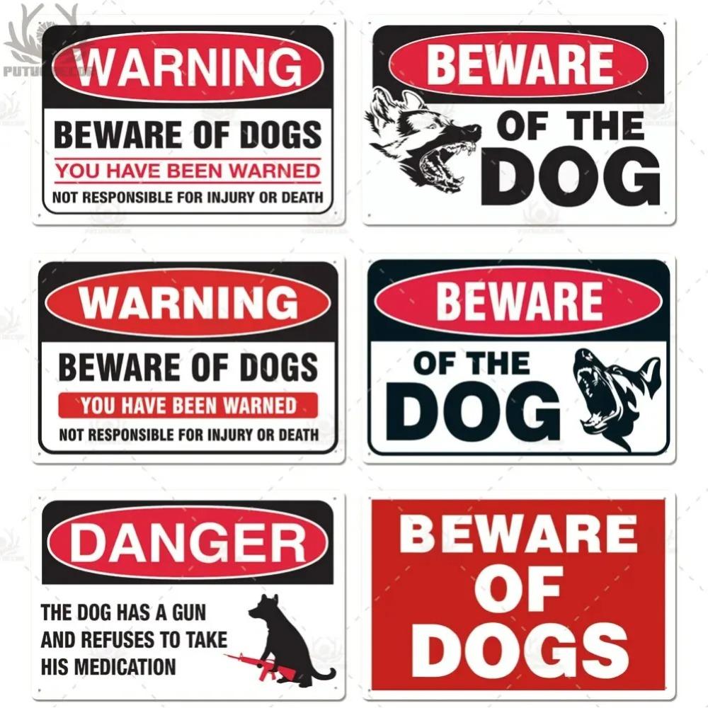 Beware Vintage Tin Sign Plaque Metal Plate Guard Dog Signs for No Trespassing Farmhouse Wall Art