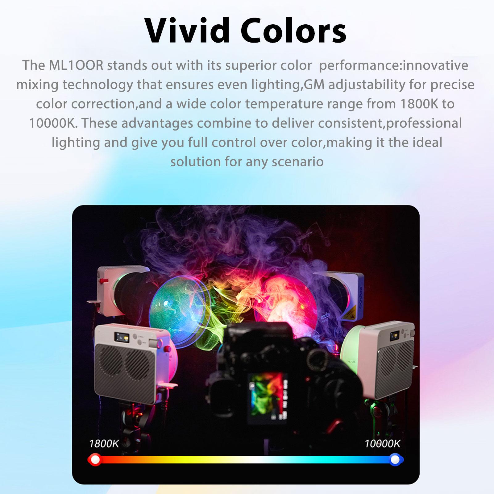 

RGB Photography Light ML100RL LED Video Light CRI 95+ Wide Color Temperature 1800K 10000K белый