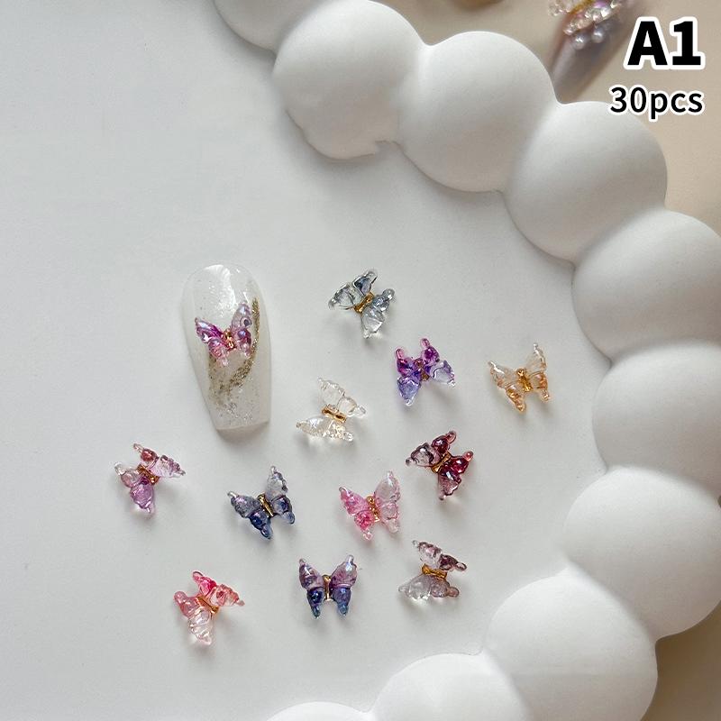 30 Pcs Colorful Butterfly Nail Art Charm 3D Ice Butterfly Nail Decor Ornament Diy Kawaii Nail Figures