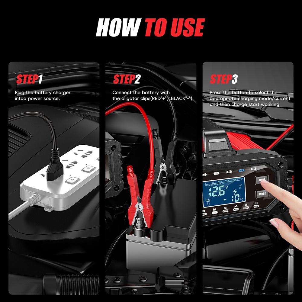 300W Full Automatic 12V/24V Protect Quick Charger LCD Display Multiple Protections Car Battery Charger