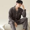 XUEXIMAN Pure Cotton Pajamas for Men, Spring And Autumn Long-Sleeve Lapel Cardigan, Simple Loose-Fitting Men's Skin-Friendly Home Wear Set