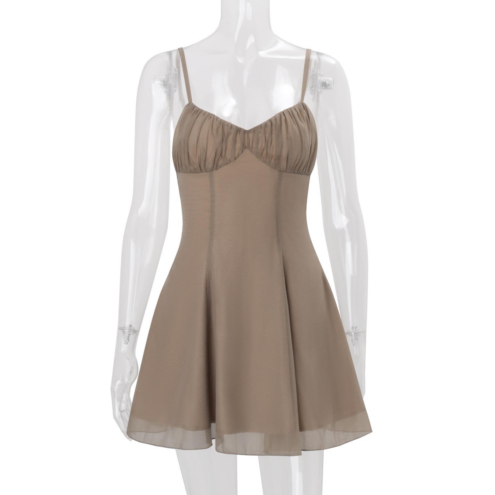 European and American women s clothing spring new fashion temperament Spice girl sexy V-neck low-cut waist suspender dress women S хаки